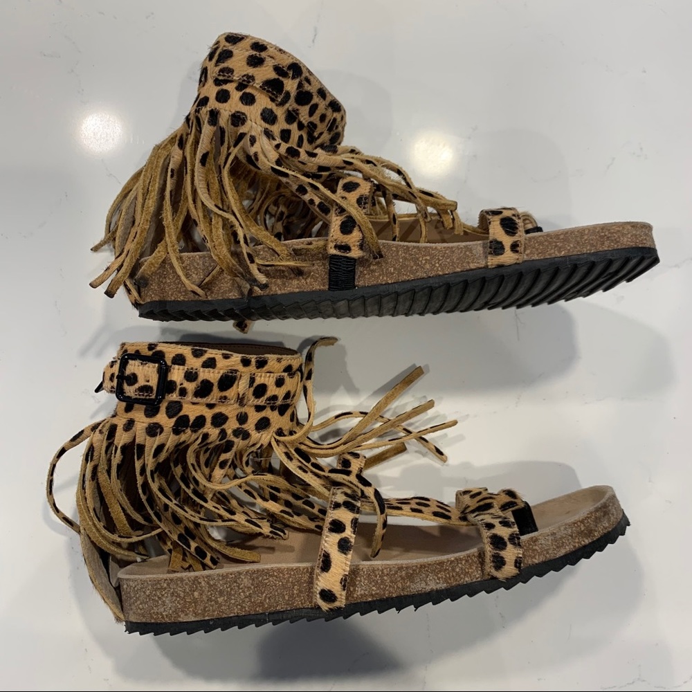 Loeffler Randall Leopard fringe Birkenstocks